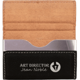 3 3/4" x 2 3/4" Black/Silver Personalized Leatherette Business Card Holder